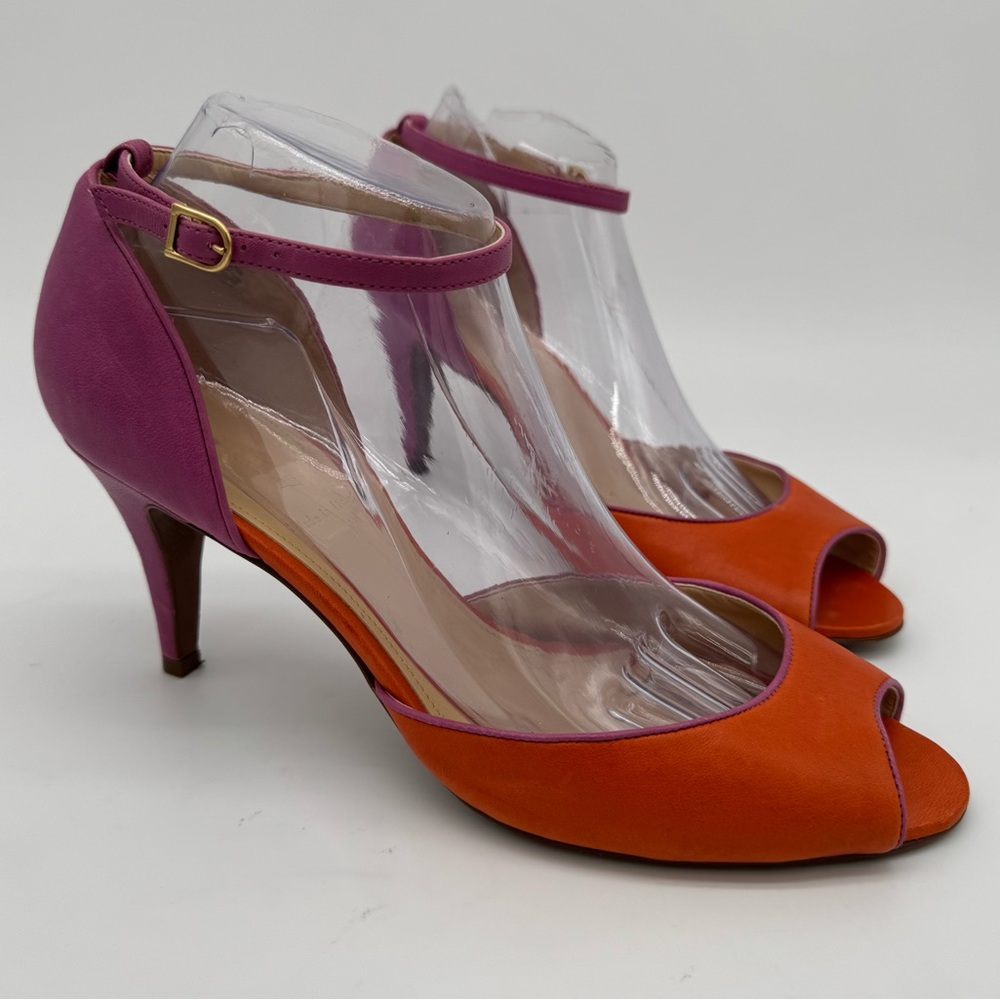 J. Crew Orange and Pink Peep-Toe Ankle-Strap Heels